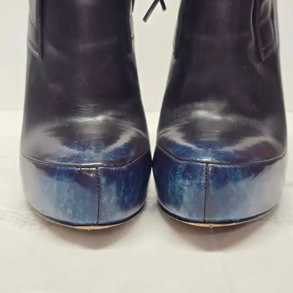 Alexander Wang Constance Black Leather Booties Blue Cast Died Toes Ultra High 8 - Picture 4 of 14